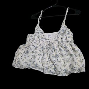 Storia White Floral Smocked Camisole with Blue Flowers